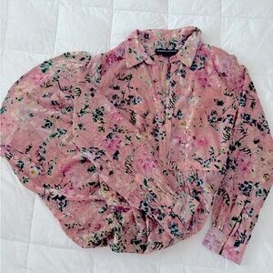 Hemant and Nandita velvet velour pink button down dress size small 4 6  collar